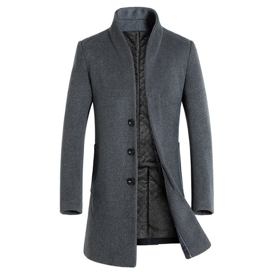 Men's Stand-collar Trench Coats Mid-Length Single Breasted Woolen Top Coat | 825