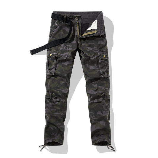 Men's D Grey Camo Flex Cargo Pants Relaxed Fit Straight Leg Casual Trousers With Multi-Pocket