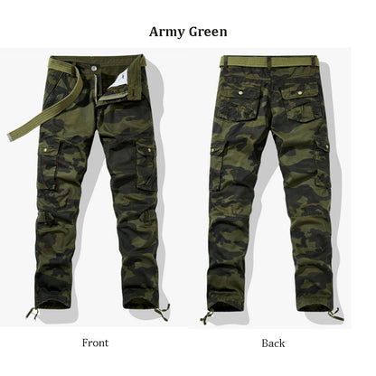 Army Green Mens Relaxed-Fit Cargo Pants Multi Pocket Military Camo Combat Work Pants | 1206