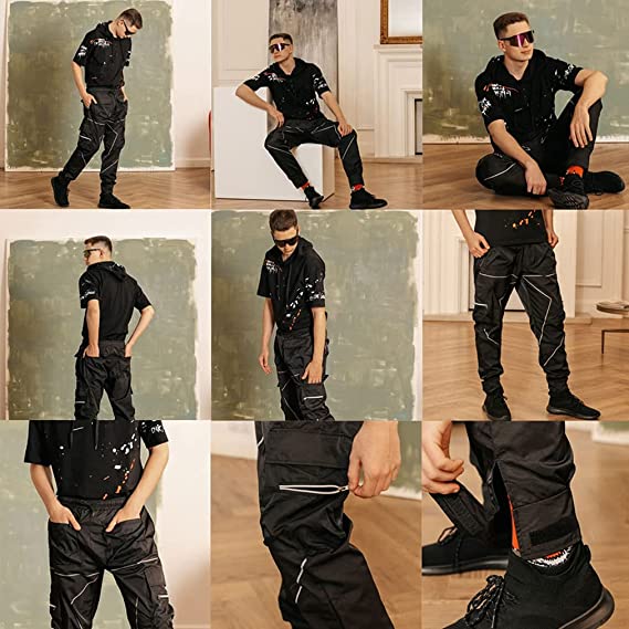Hip Hop Mens Cargo Pants Elastic Waist Harem Pants Jogger Drawstring with Pockets |