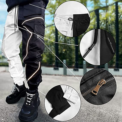 Khaki Fashion Mens Cargo Pants Hip Hop Elasticated Waist Drawstring Street Jogger Sweatpants with Pockets Jogging Punk | W302