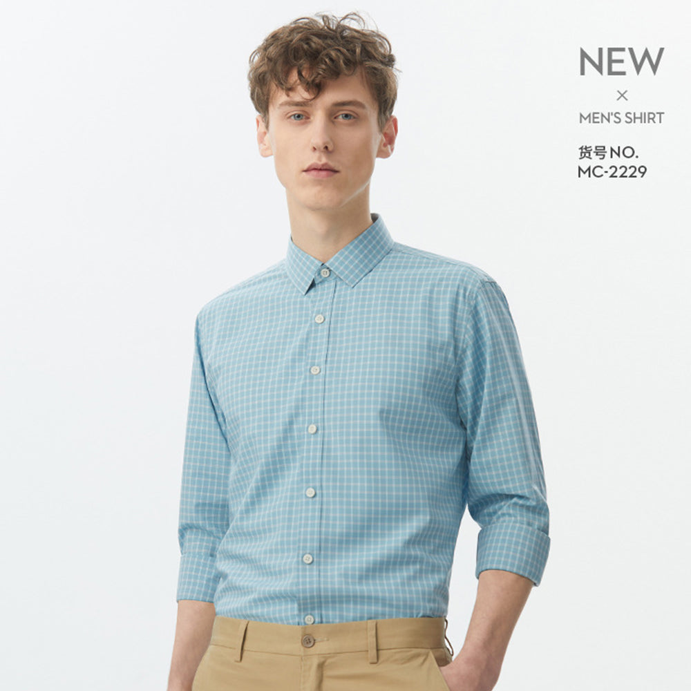 Men Thin Plaid Cotton Casual Slim Fit Long Sleeve Button Down Dress Shirts Spring Summer  |  MC-2228
