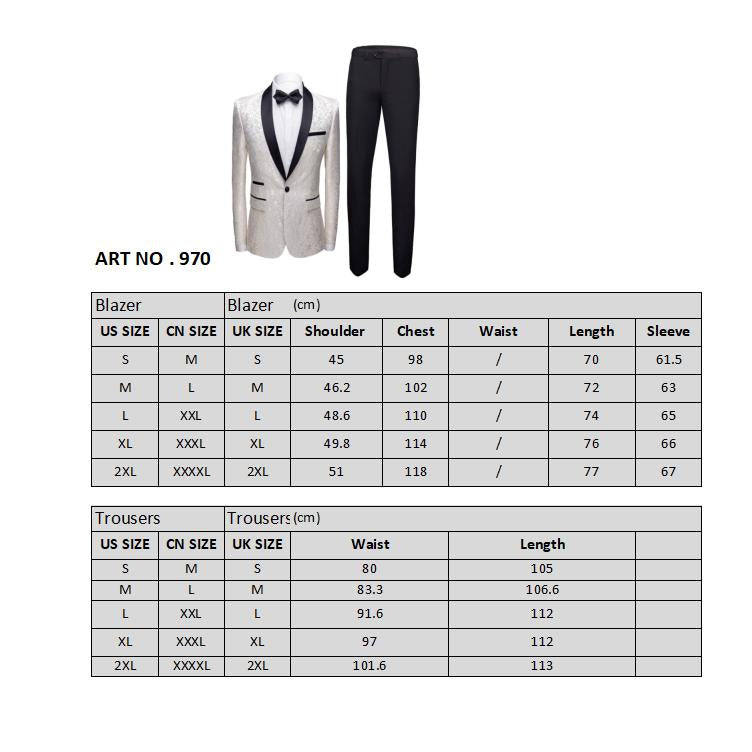 Completo da uomo in jacquard floreale da 2 pezzi, giacca da smoking con stampa a 1 bottone, pantaloni, primavera-autunno | 970
