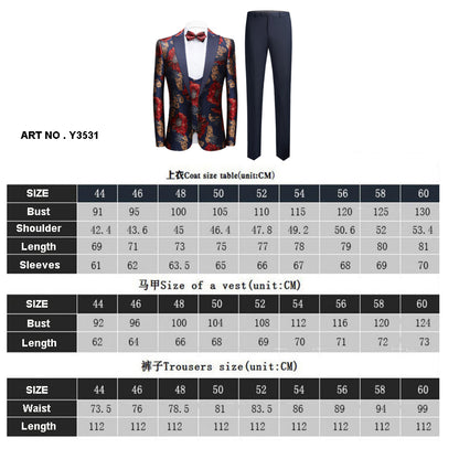 Men's 3-Piece Suit Notched Lapel Floral One Button Modern Tuxedo Sets | Y3531-1