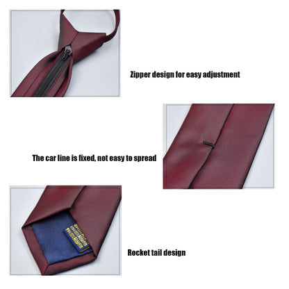 Classic Solid Color Silky Zipper Necktie Men's Pretied Ties  |  LK02